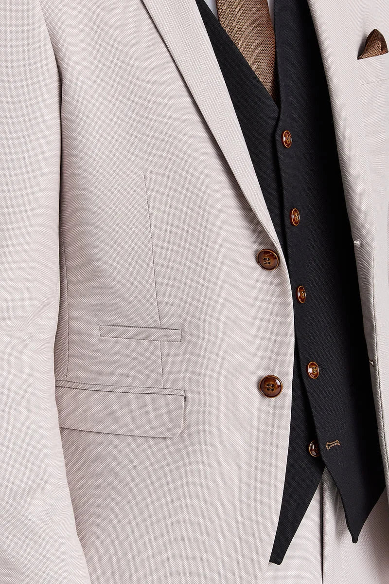 Mayfair Stone Textured Suit With Black Constrasting Waistcoat