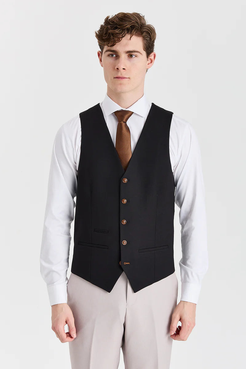 Mayfair Stone Textured Suit With Black Constrasting Waistcoat