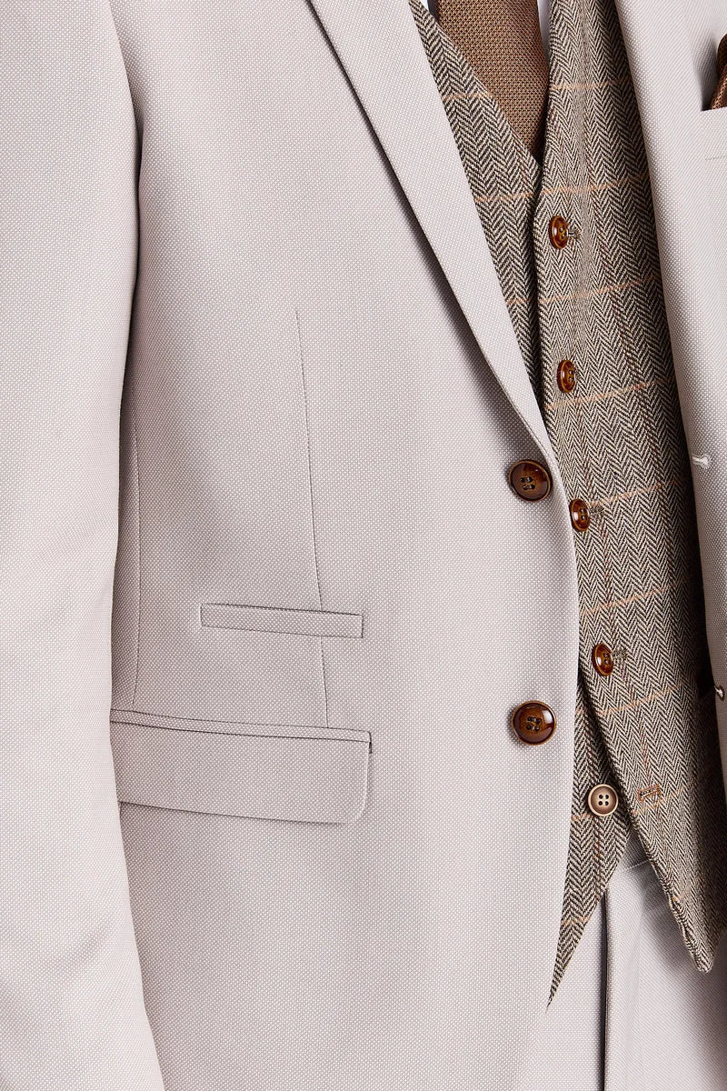 Mayfair Stone Textured Suit With Harris Brown Tweed Waistcoat