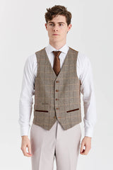 Mayfair Stone Textured Suit With Harris Brown Tweed Waistcoat