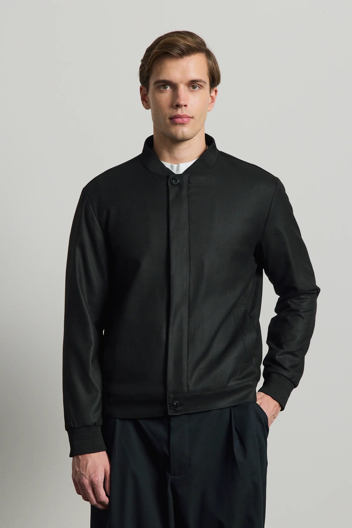Men’s Black Minimal Smart Bomber Jacket