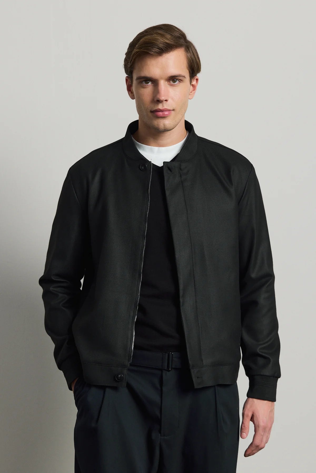 Men’s Black Minimal Smart Bomber Jacket