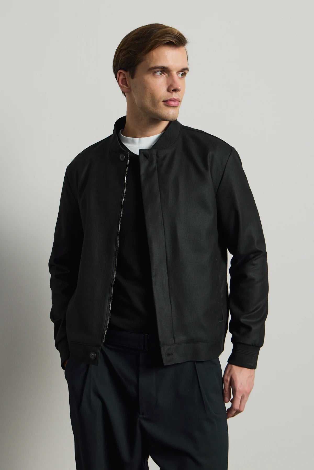 Men’s Black Minimal Smart Bomber Jacket