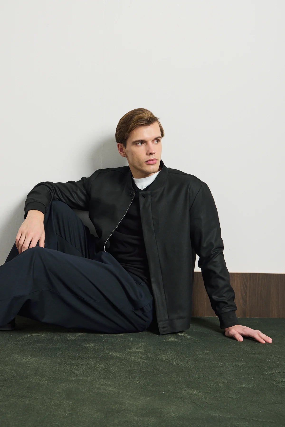 Men’s Black Minimal Smart Bomber Jacket