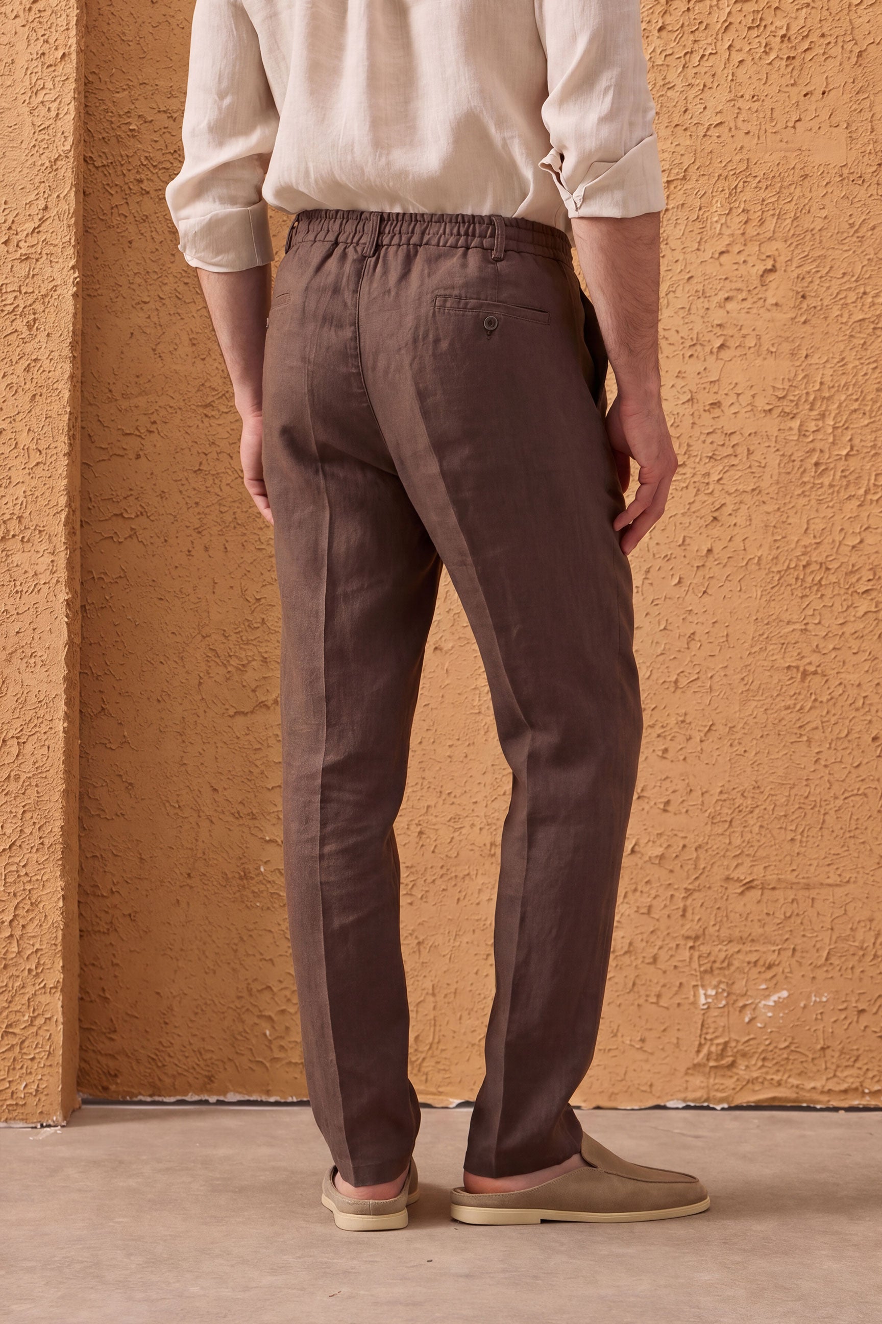 Men’s Black Zip Linen Jacket & Brown Trousers Set Smart Casual Summer Outfit