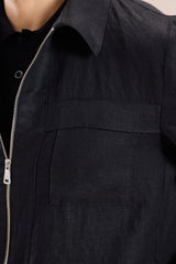 Men’s Black Zip Linen Jacket & Brown Trousers Set Smart Casual Summer Outfit