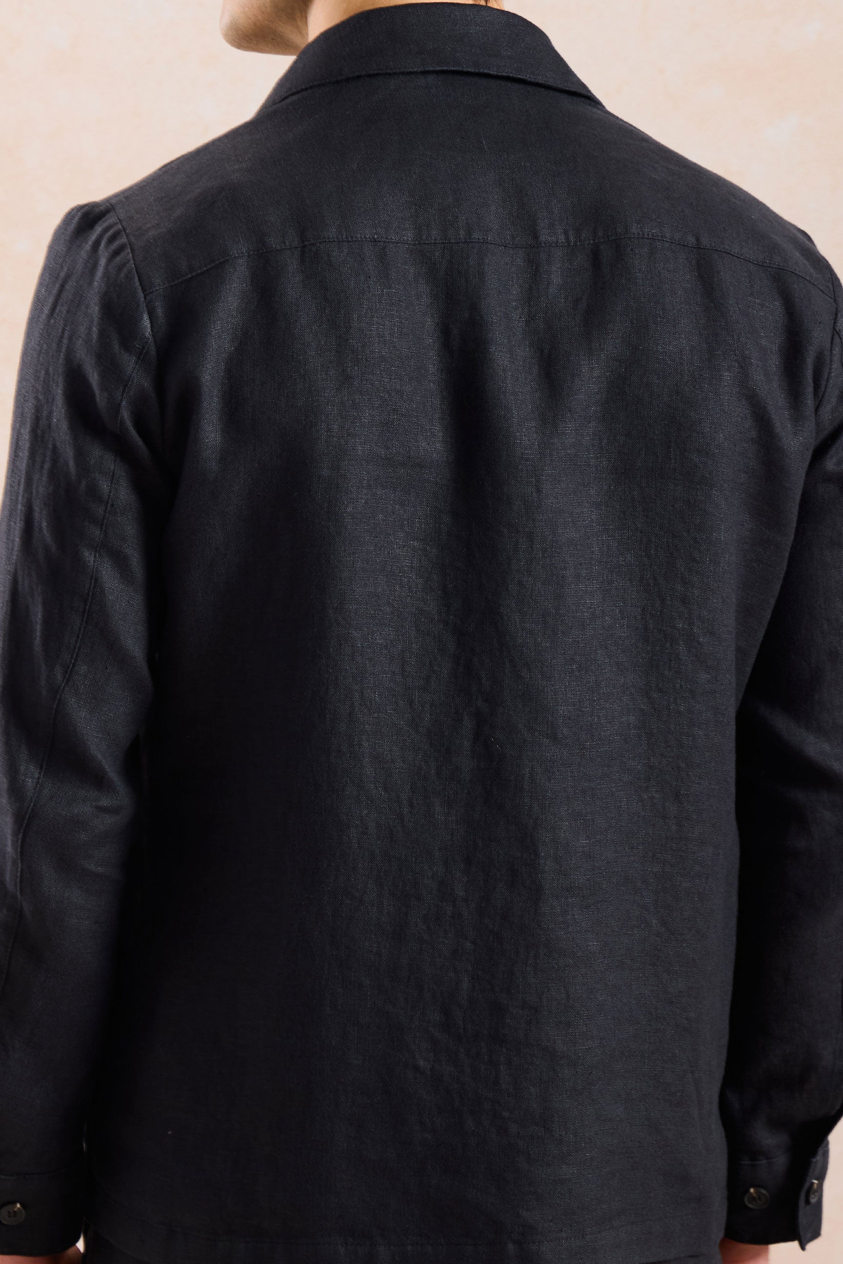 Men’s Black Zip Linen Jacket & Brown Trousers Set Smart Casual Summer Outfit