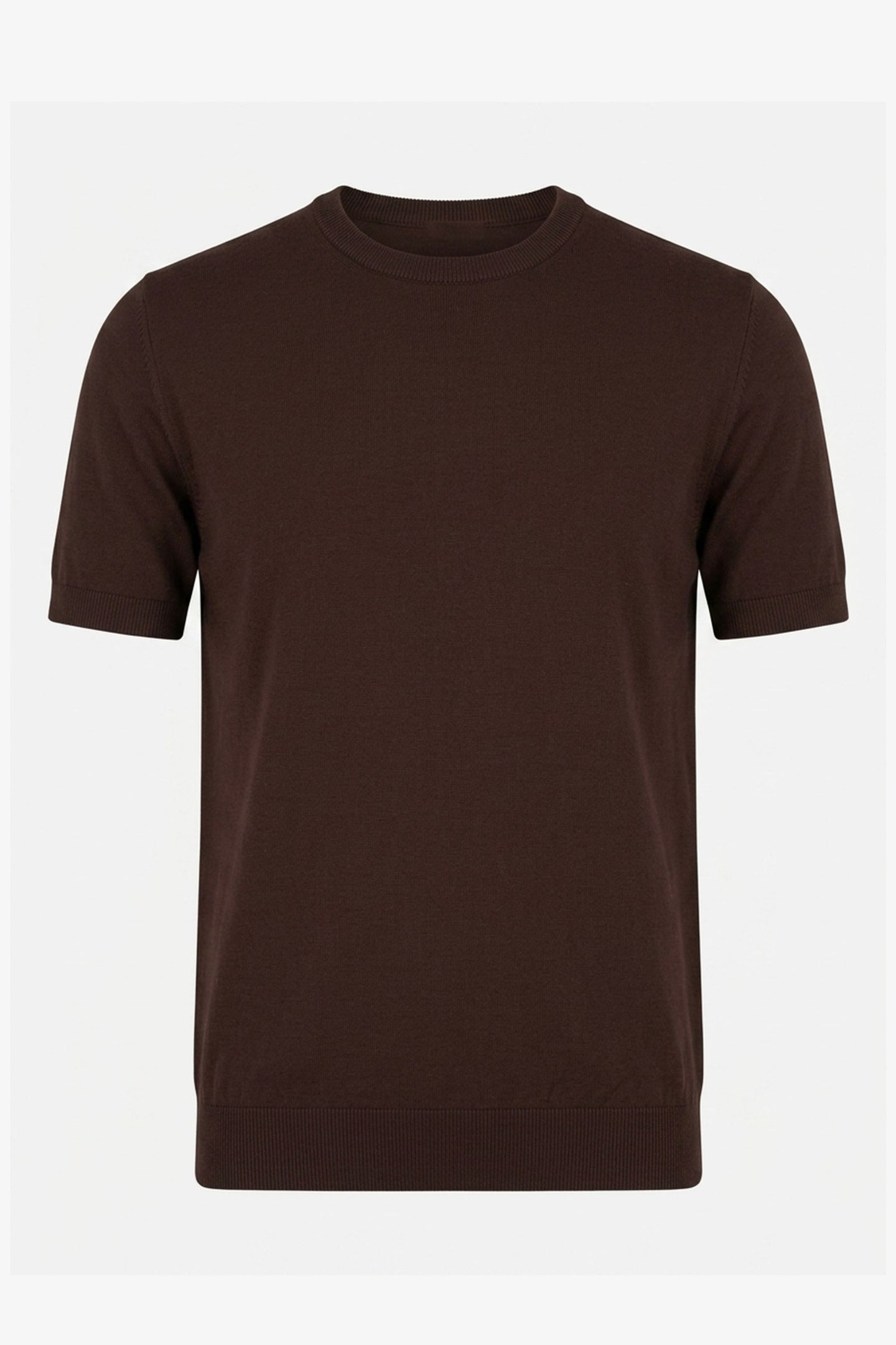 Men’s Brown Knitted T Shirt Regular Fit Crew Neck Short Sleeve Top