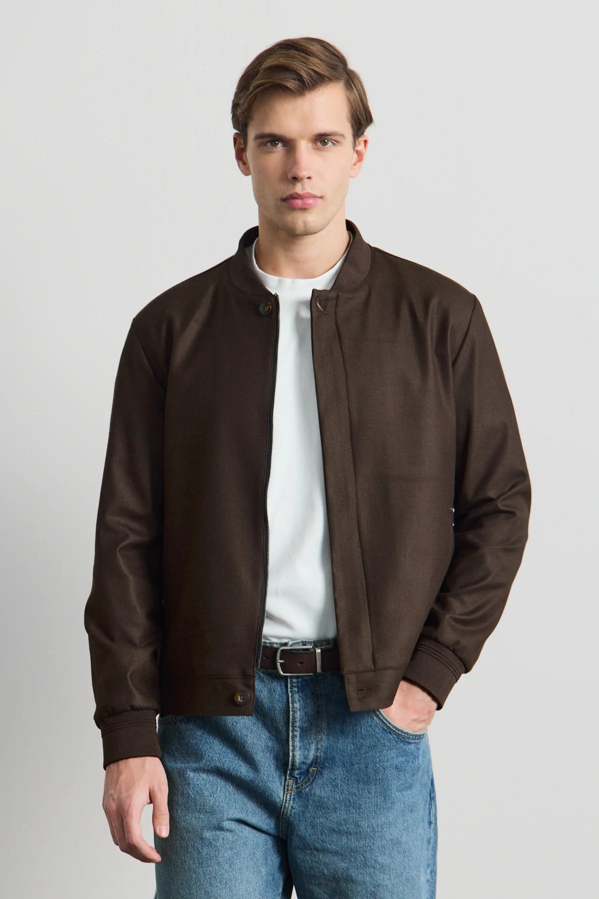 Men’s Brown Minimal Smart Bomber Jacket