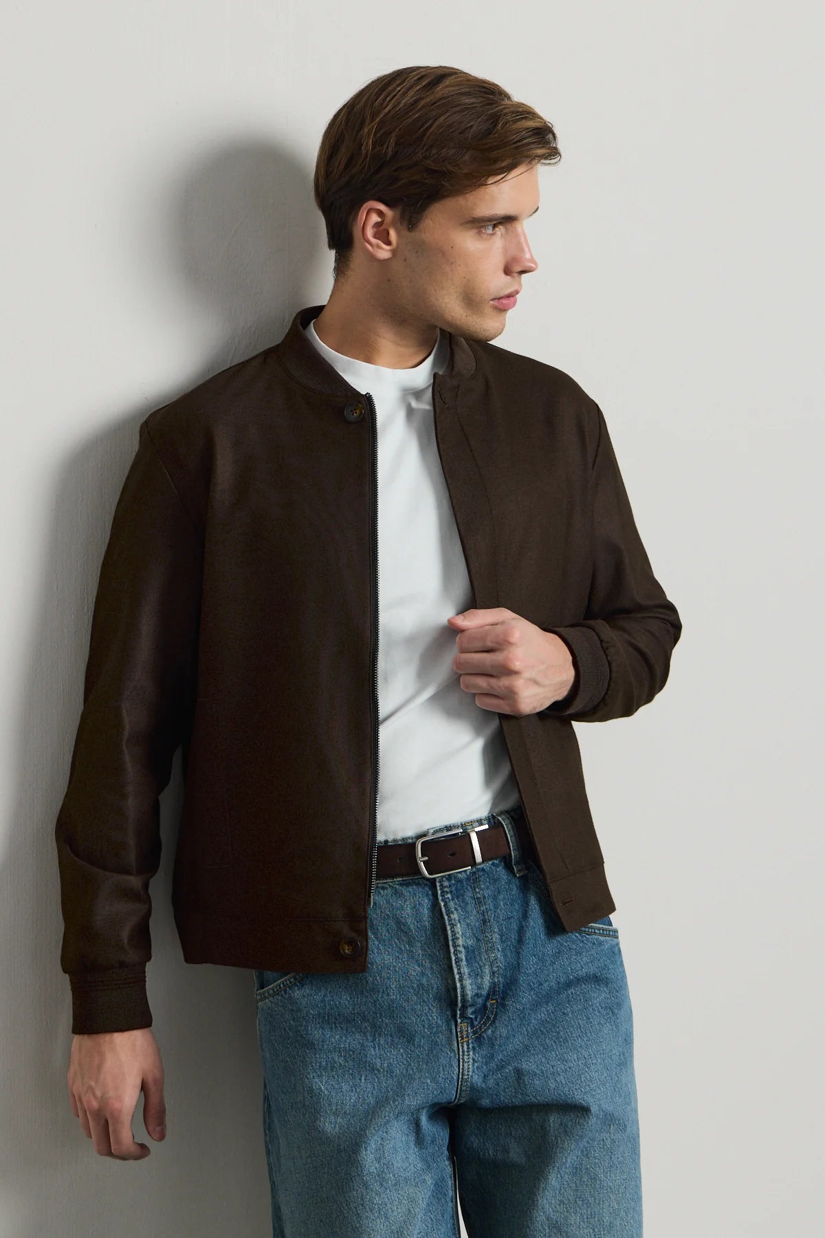 Men’s Brown Minimal Smart Bomber Jacket