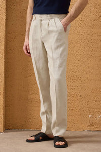 Men’s Brown Zip Linen Jacket & Beige Trousers Set Smart Casual Summer Outfit