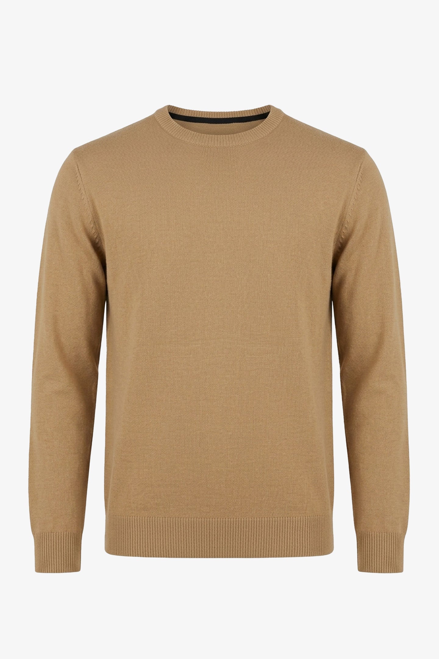 Men’s Camel Brown Crew Neck Jumper Regular Fit Knitted Pullover