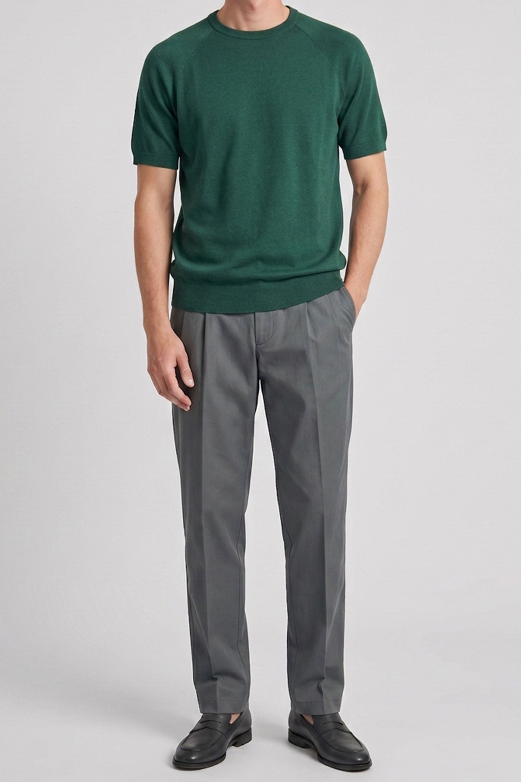 Men’s Green Classic Knitted TShirt Short Sleeve Crew Neck