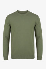 Men’s Green Crew Neck Jumper Regular Fit Knitted Pullover