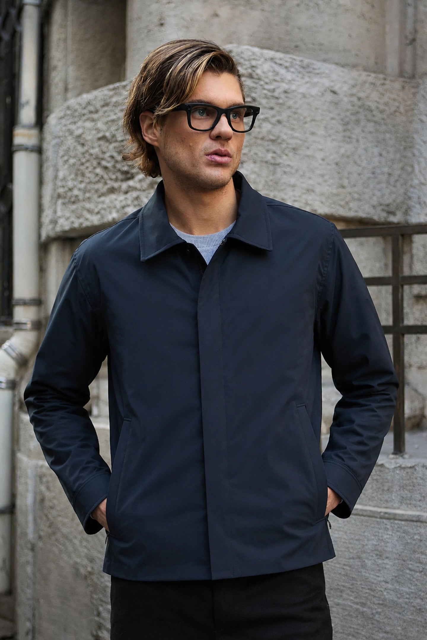 Men’s Navy Collared Waterproof Harrington Jacket