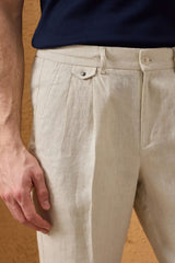 Men’s Navy Zip Linen Jacket & Beige Trousers Set Smart Casual Summer Outfit