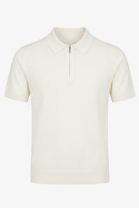 Men’s Off White Knitted Polo Shirt Zip Neck Soft Blend Short Sleeve Top