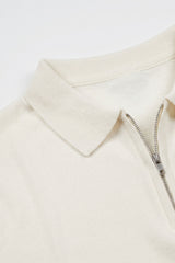 Men’s Off White Knitted Polo Shirt Zip Neck Soft Blend Short Sleeve Top
