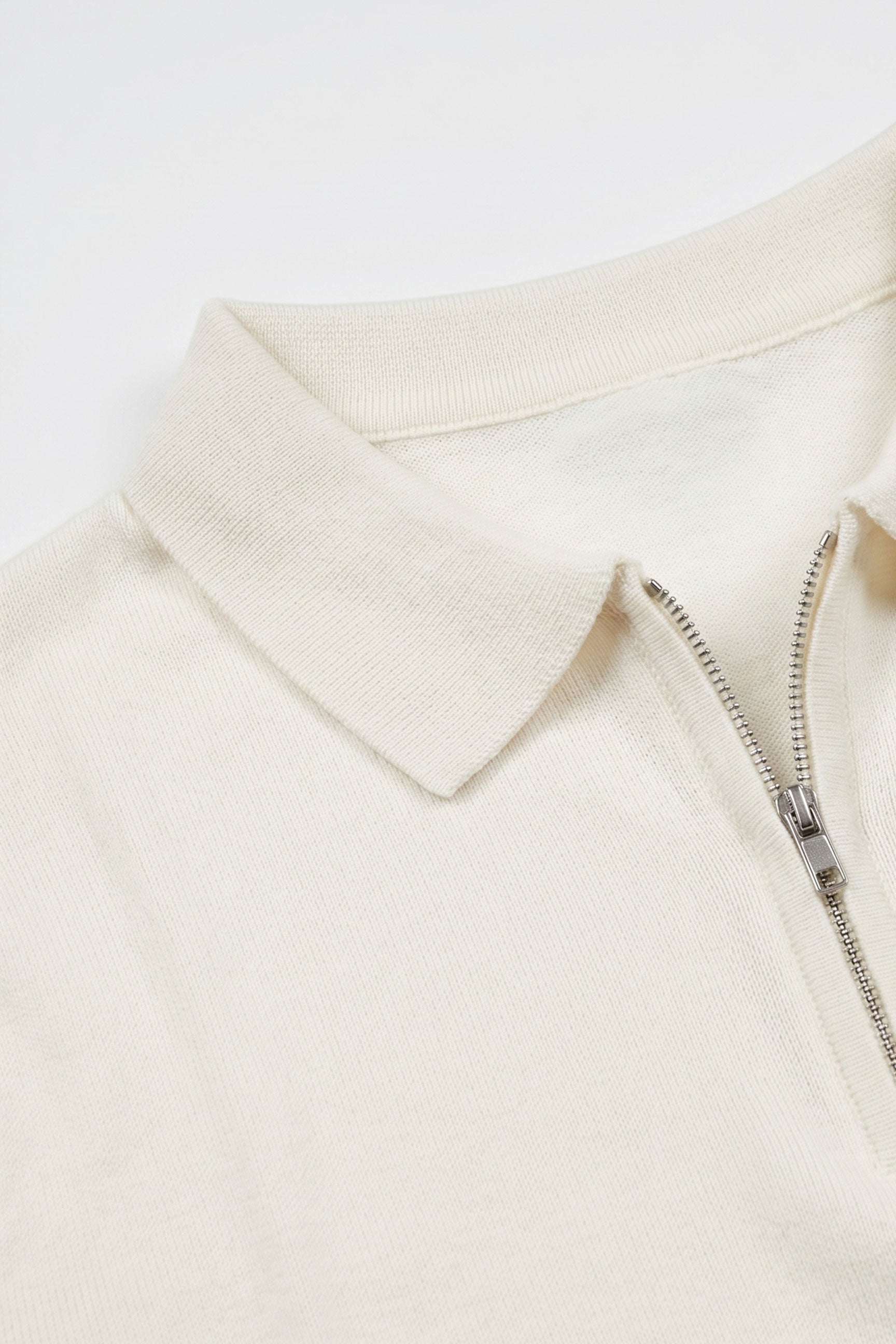 Men’s Off White Knitted Polo Shirt Zip Neck Soft Blend Short Sleeve Top