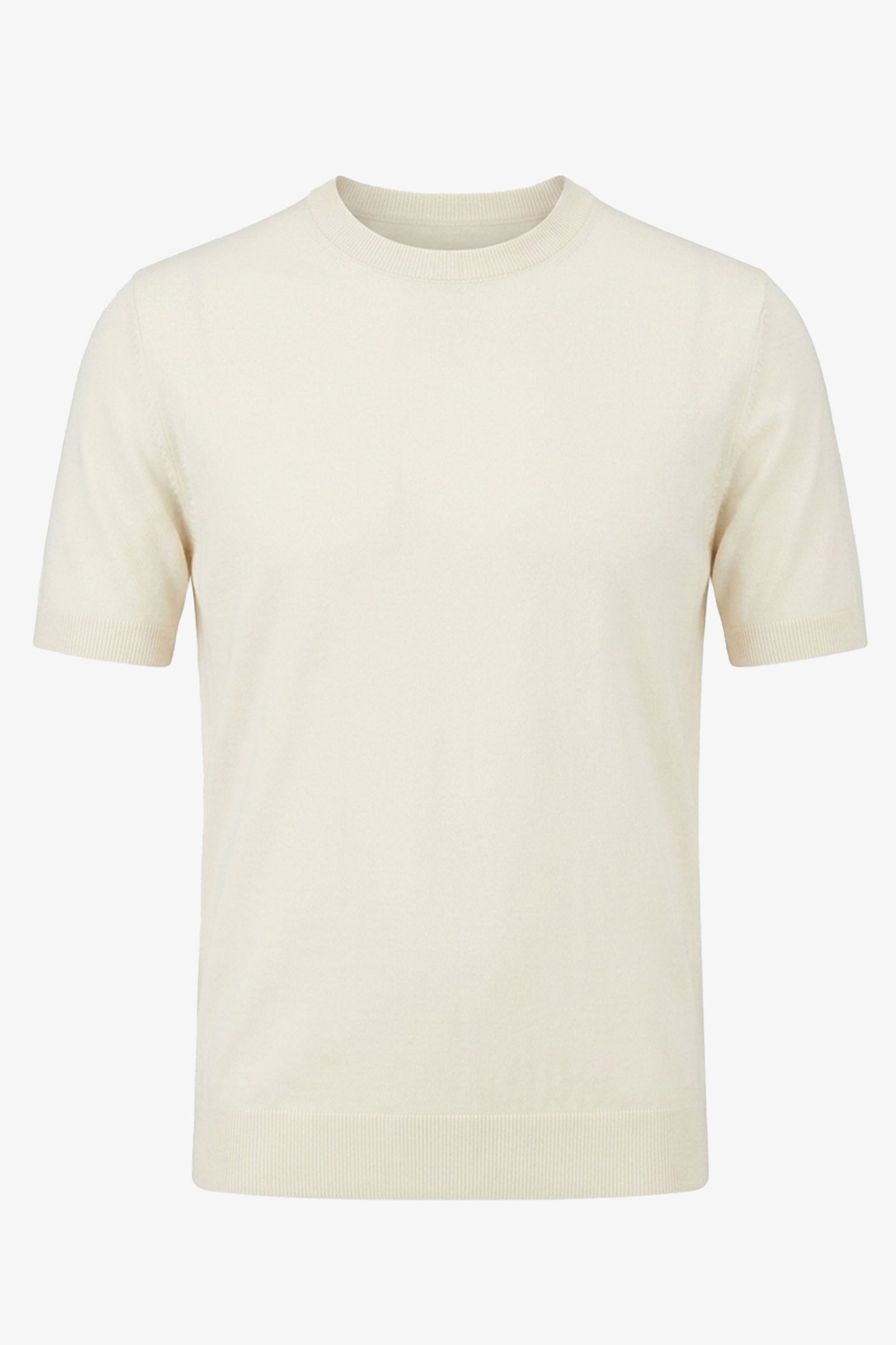 Men’s Cream Off White Knitted T Shirt Regular Fit Crew Neck Short Sleeve Top