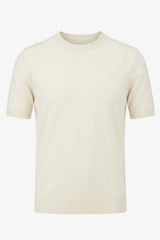 Men’s Cream Off White Knitted T Shirt Regular Fit Crew Neck Short Sleeve Top