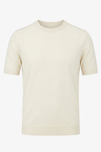 Men’s Cream Off White Knitted T Shirt Regular Fit Crew Neck Short Sleeve Top