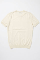 Men’s Cream Off White Knitted T Shirt Regular Fit Crew Neck Short Sleeve Top