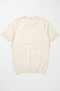 Men’s Cream Off White Knitted T Shirt Regular Fit Crew Neck Short Sleeve Top
