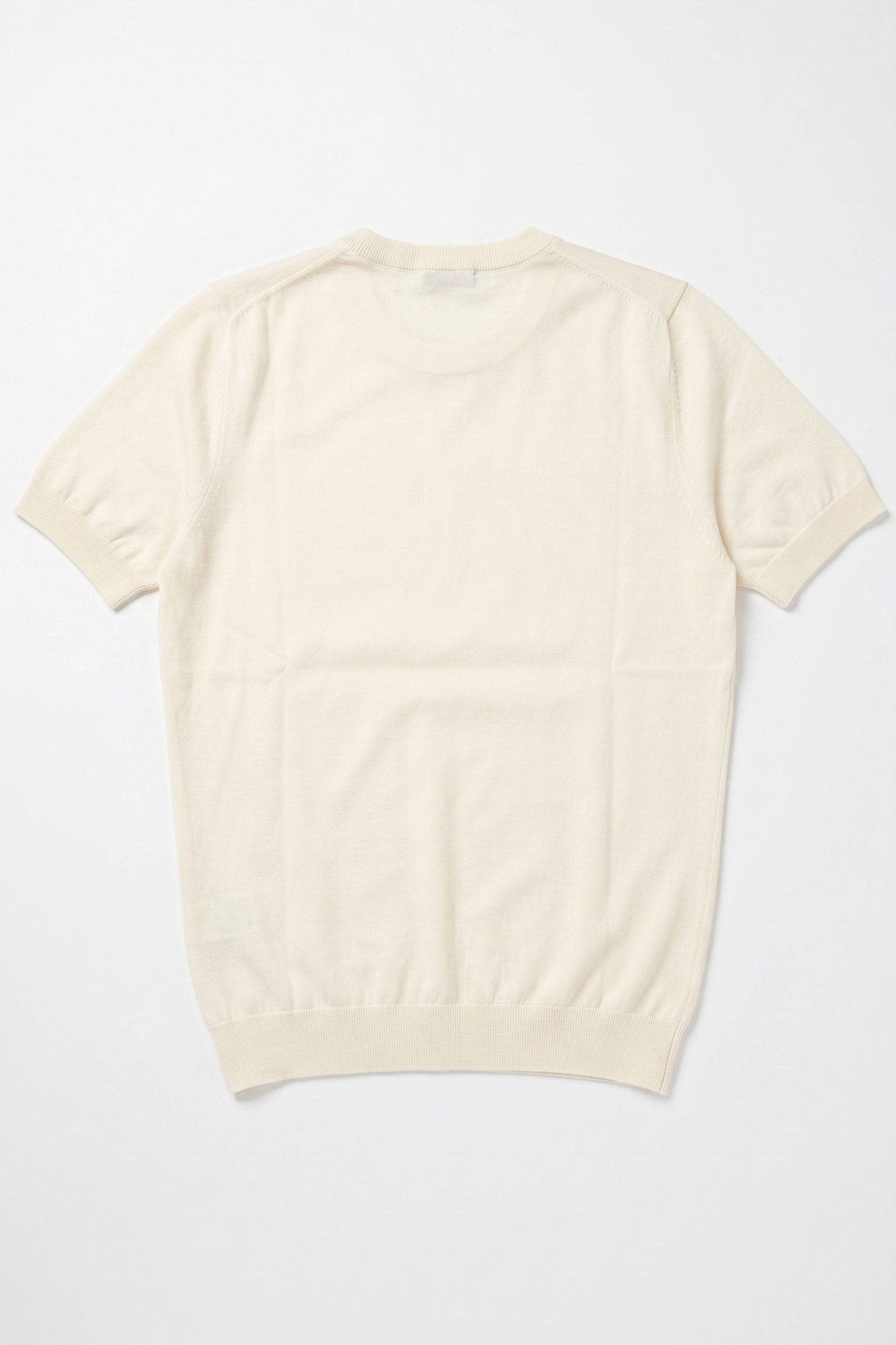 Men’s Cream Off White Knitted T Shirt Regular Fit Crew Neck Short Sleeve Top