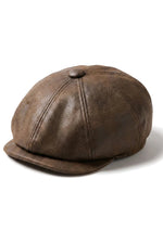 Men's 8 Panel Razor Baker Boy Hat PU Leather Blinders Newsboy Flat Cap Brown