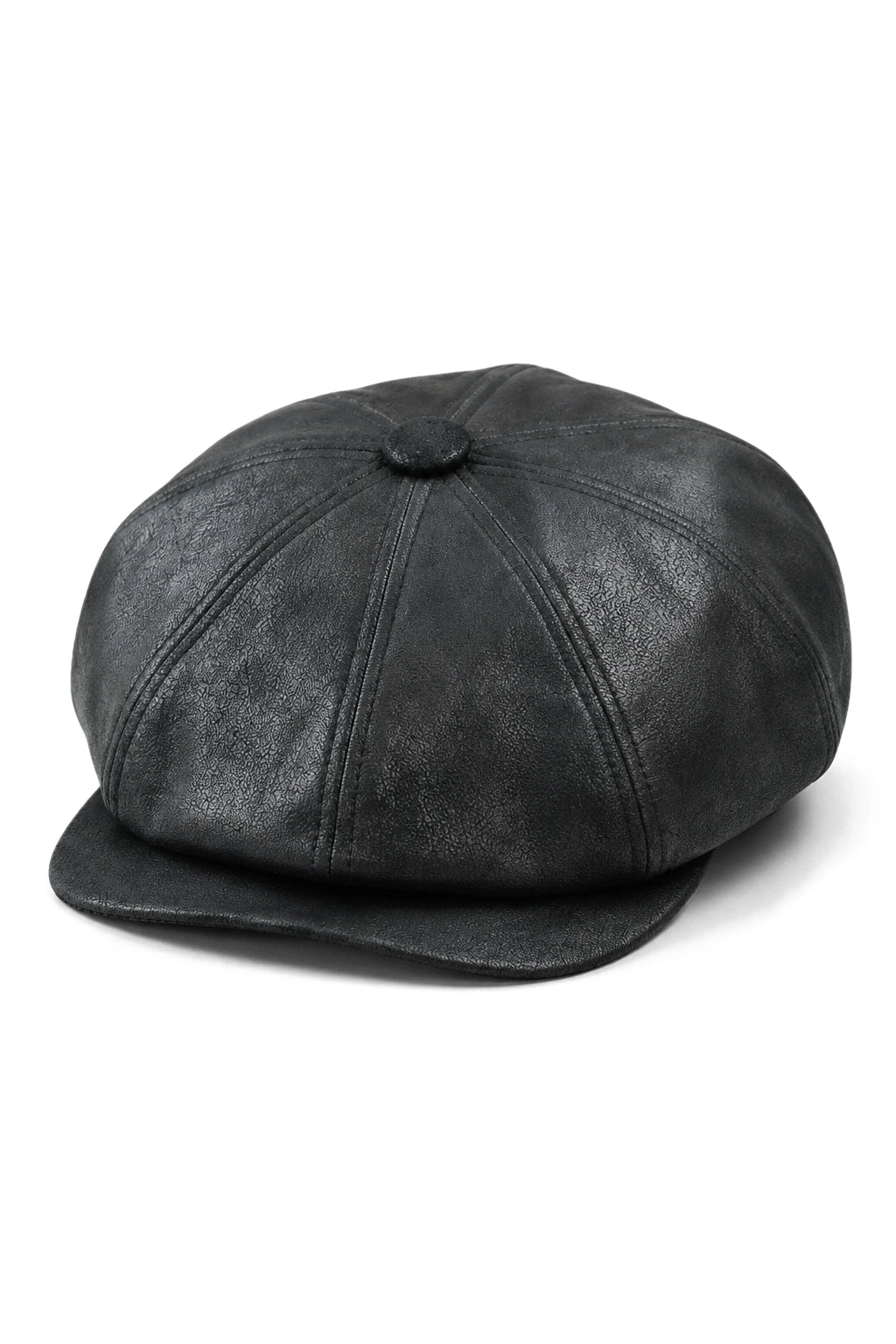 Men's 8 Panel Razor Baker Boy Hat PU Leather Blinders Newsboy Flat Cap Black