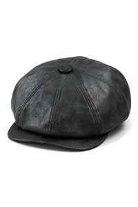 Men's 8 Panel Razor Baker Boy Hat PU Leather Blinders Newsboy Flat Cap Black