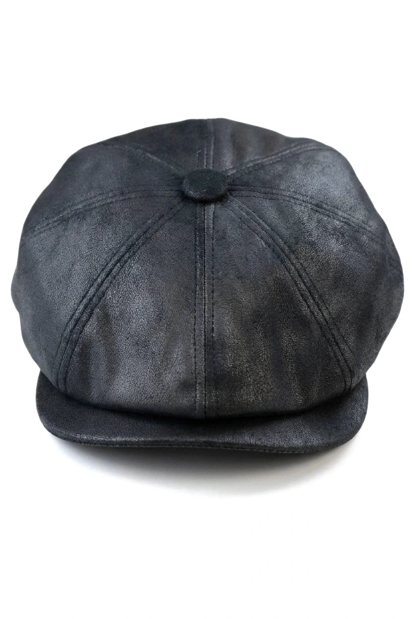 Men's 8 Panel Razor Baker Boy Hat PU Leather Blinders Newsboy Flat Cap Black