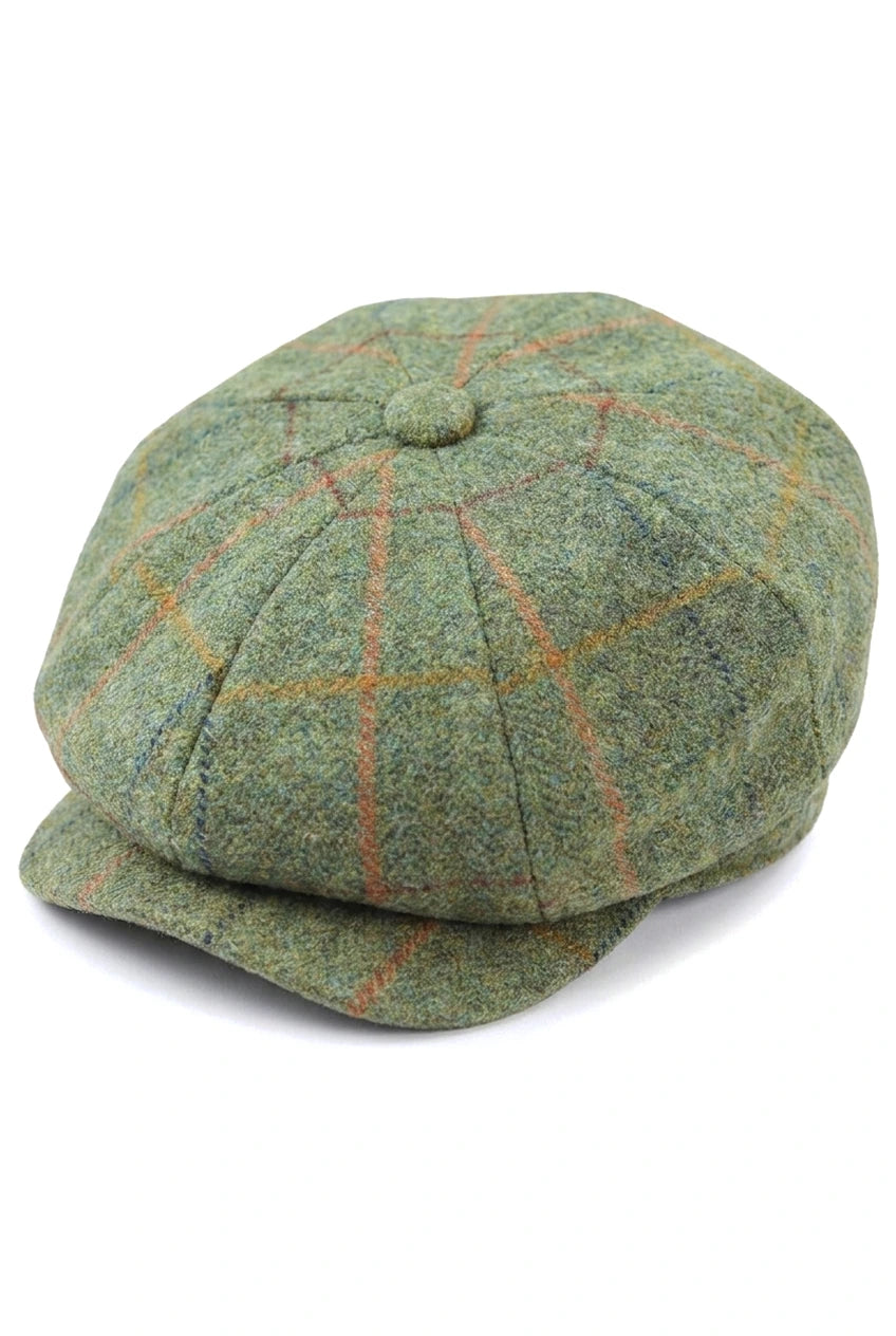 Men's 8 Panel Razor Hat Tweed Blinders Newsboy Green Check Flat Cap