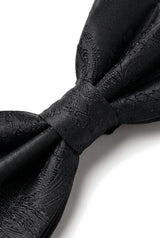 Men's Black Bow Tie Pocket Square Cuff Links Gift Set
