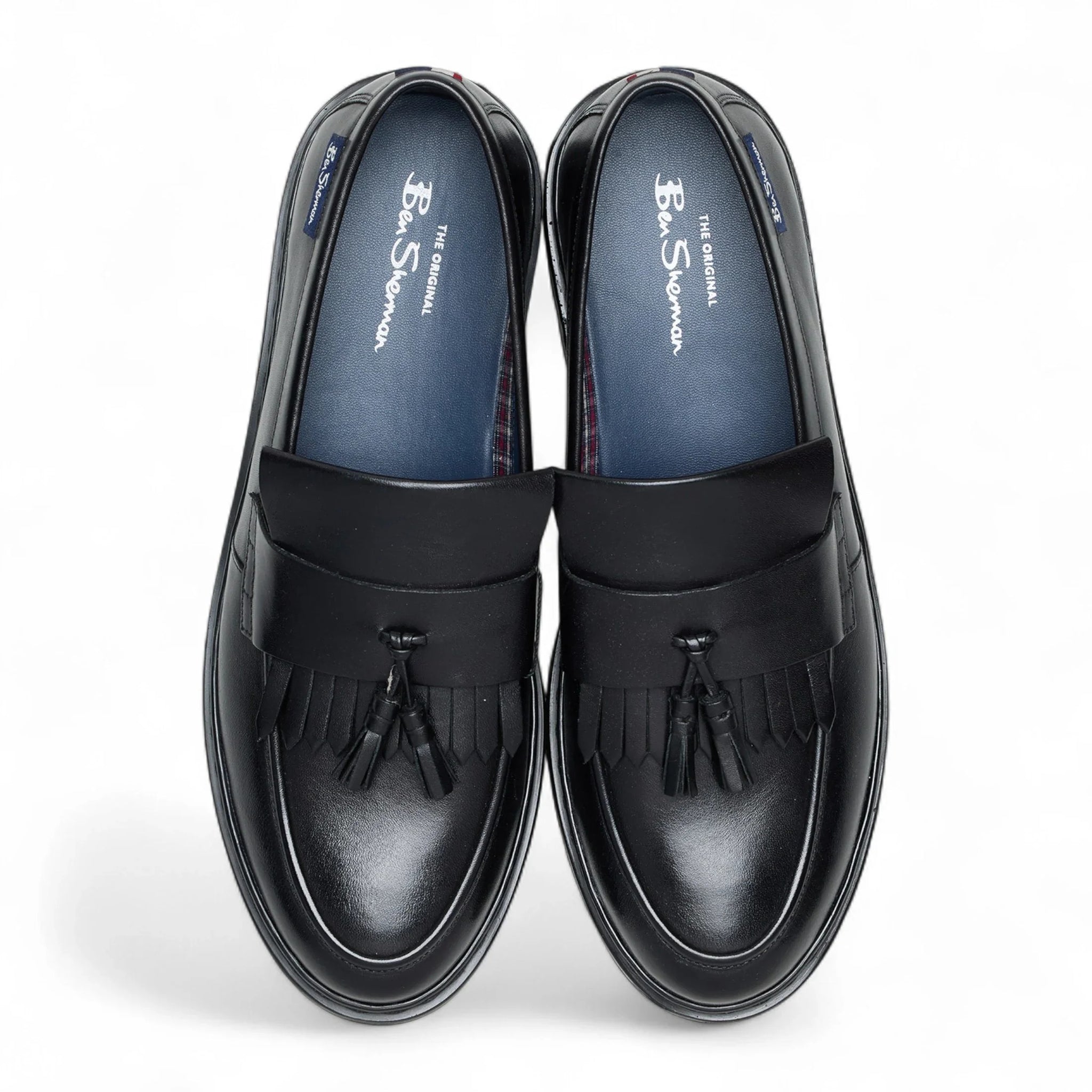 Men's Black Leather Chunky Sole Tassel Loafer Shoes