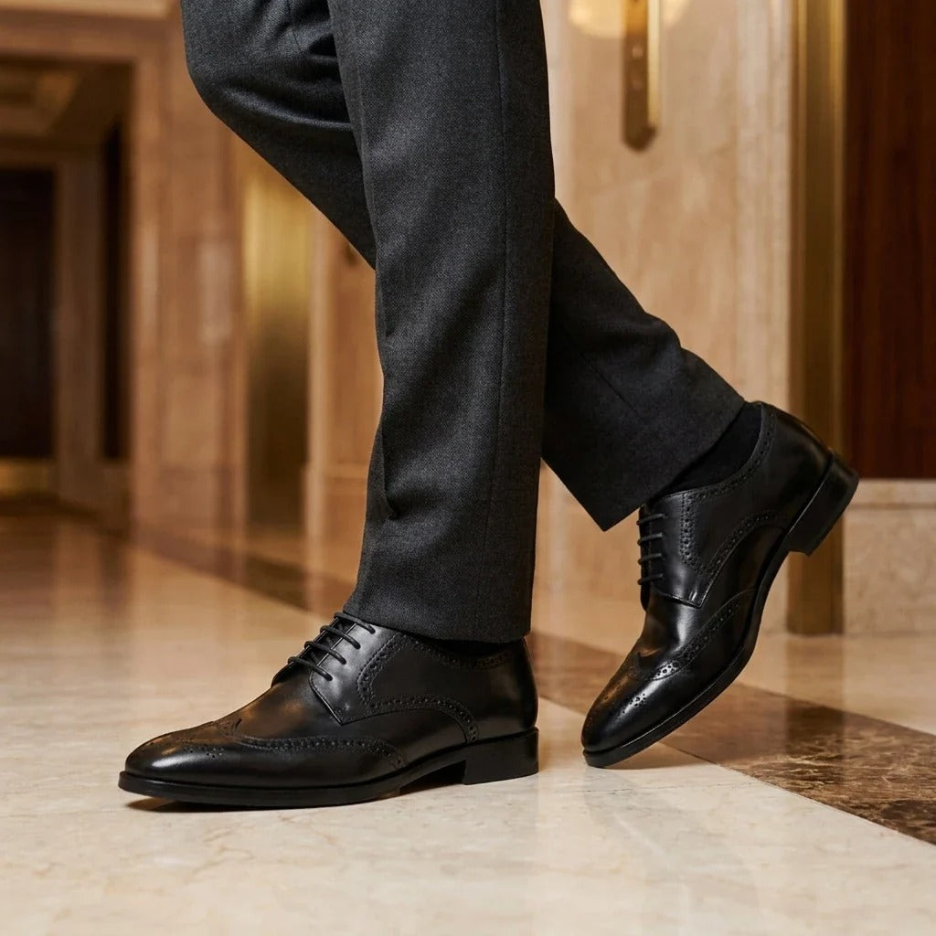 Men's Black Leather Classic Formal Lace-Up Brogue Shoes