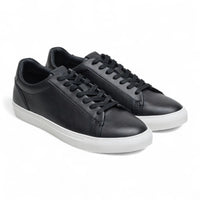 Men's Black Leather Lace-Up Casual Sneakers