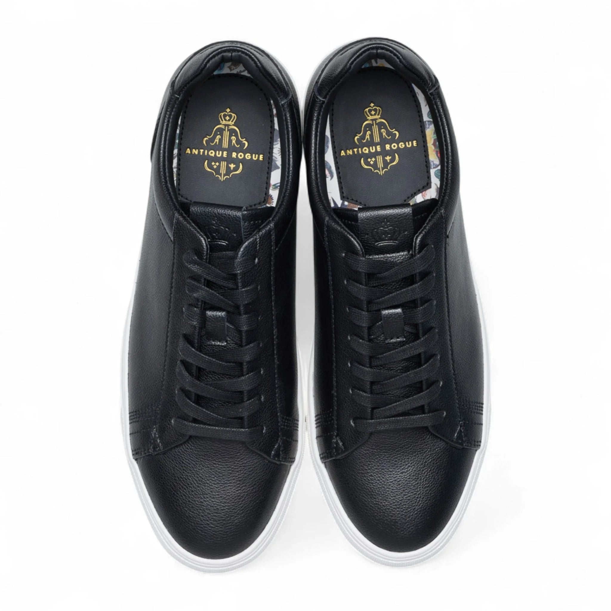 Men's Black Leather Lace-Up Casual Sneakers