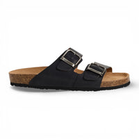 Men's Black Leather Slip-On Footbed Slipper Sandals