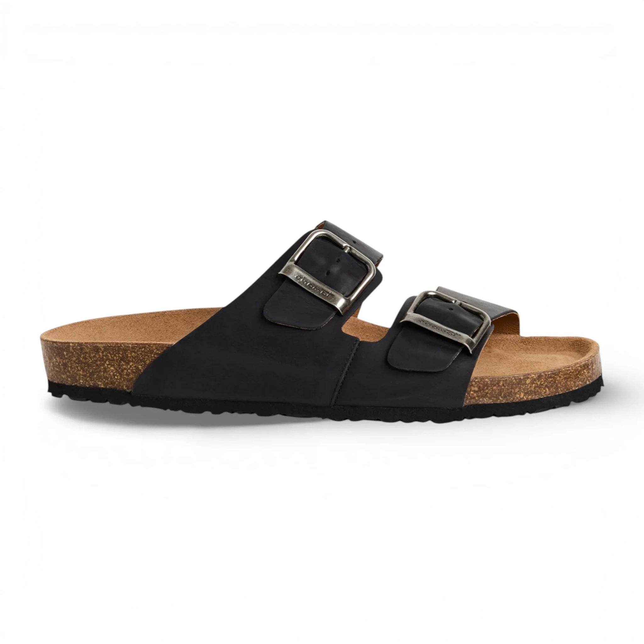 Men's Black Leather Slip-On Footbed Slipper Sandals