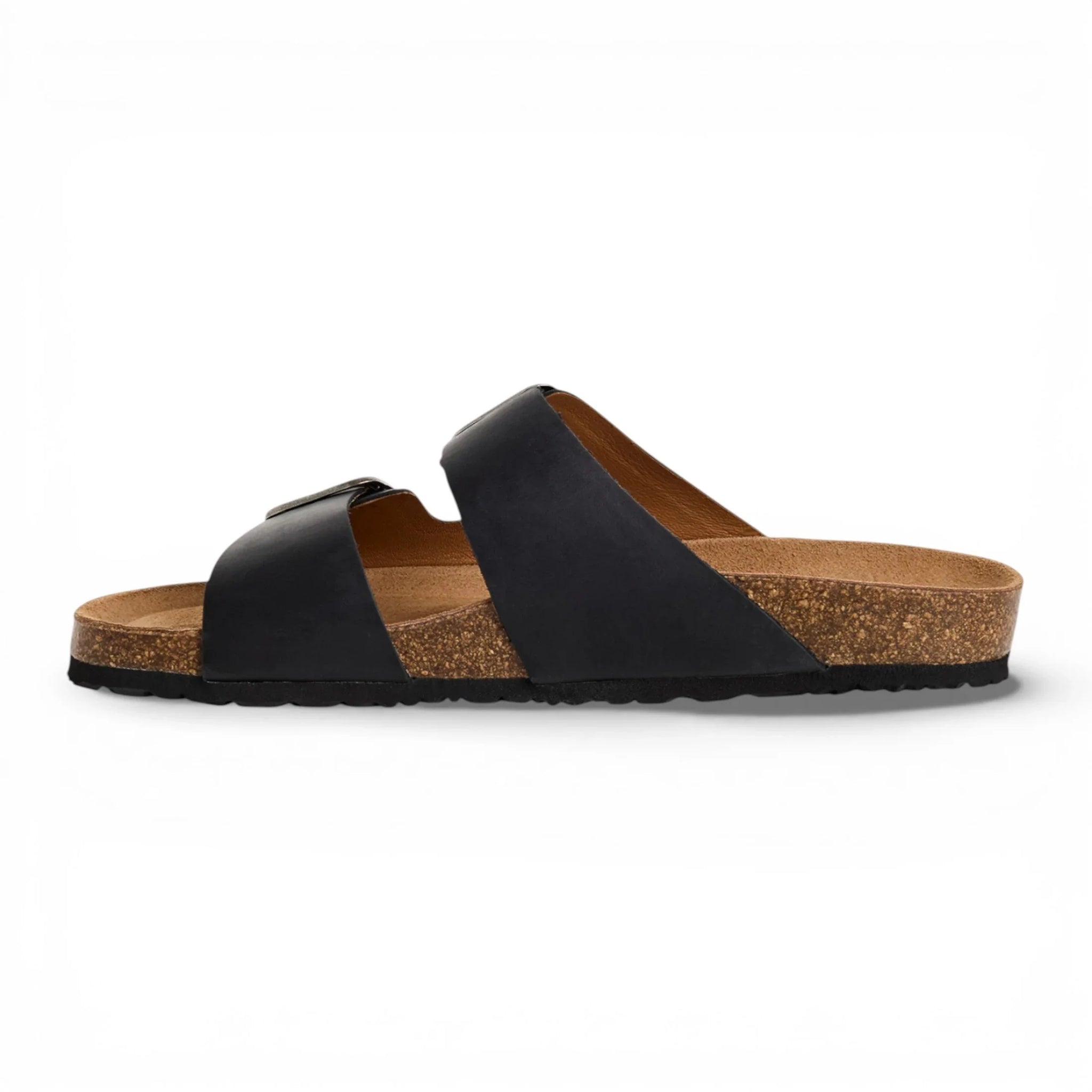 Men's Black Leather Slip-On Footbed Slipper Sandals