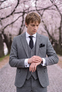 Men’s Black Tie Set with Pocket Square and Cufflinks