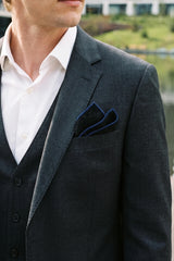 Men’s Black Tweed Wool Blend Pocket Square
