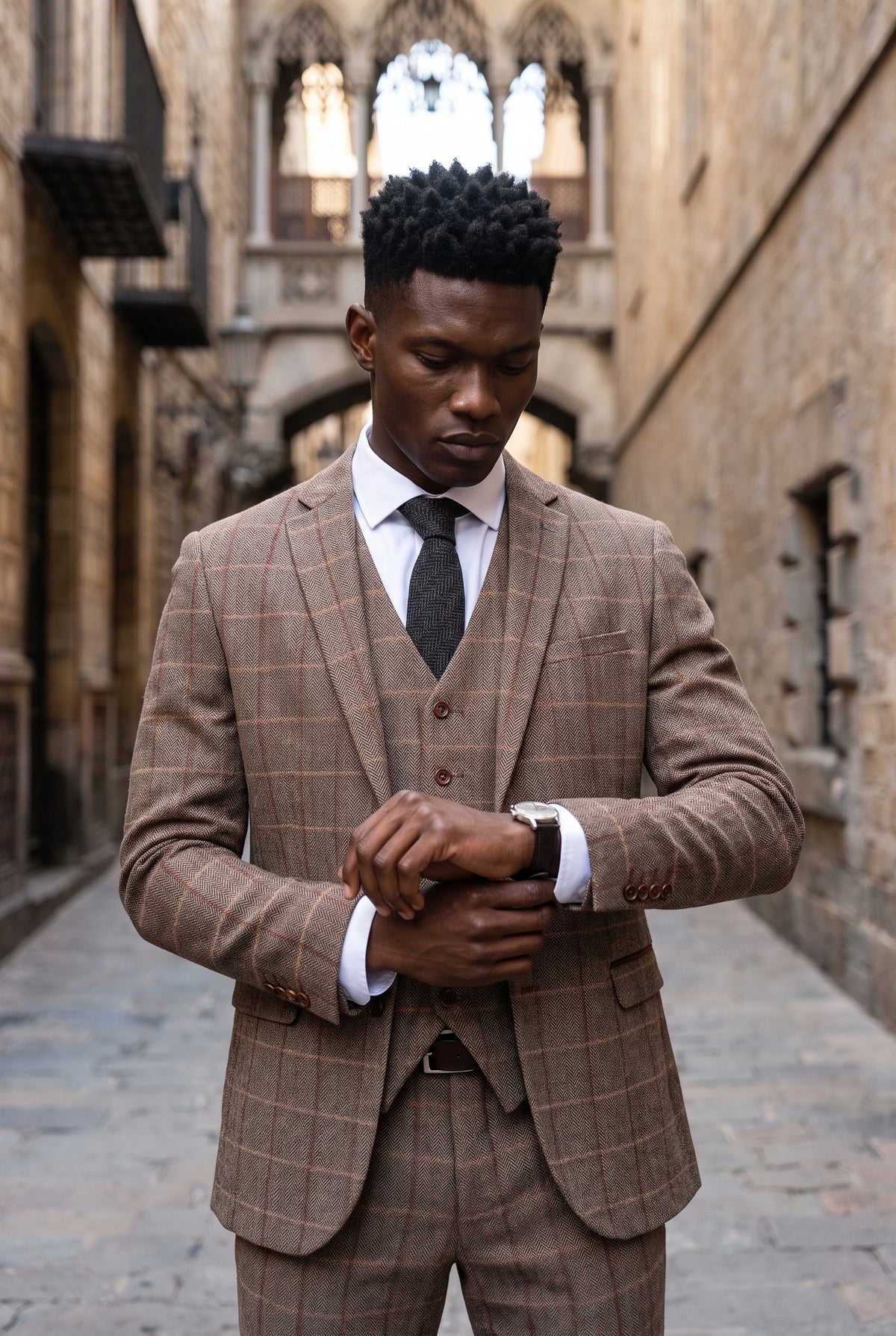 Men’s Black Wool Blend Tweed Tie