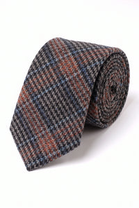 Men’s Brown Herringbone Check Wool Blend Tie