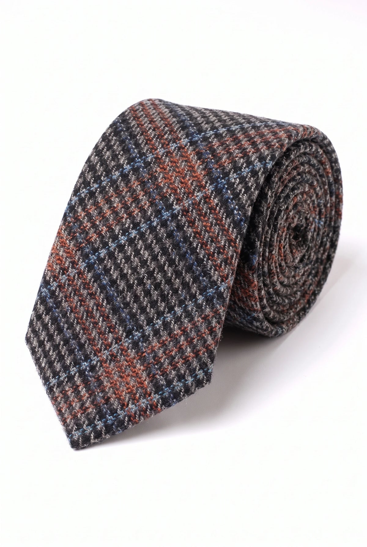 Men’s Brown Herringbone Check Wool Blend Tie
