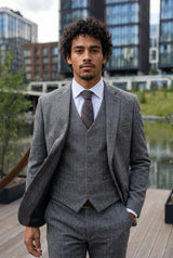 Men’s Brown Herringbone Check Wool Blend Tie