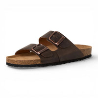 Men's Brown Leather Slip-On Footbed Slipper Sandals