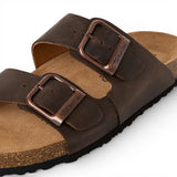 Men's Brown Leather Slip-On Footbed Slipper Sandals